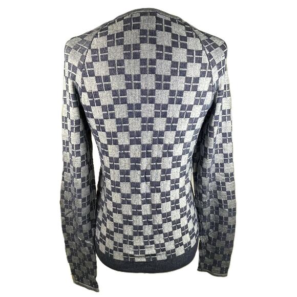 HWR‎ Anthropologie Cardigan Small Navy Gray Checkerboard Silk Cotton Blend - Picture 2 of 15
